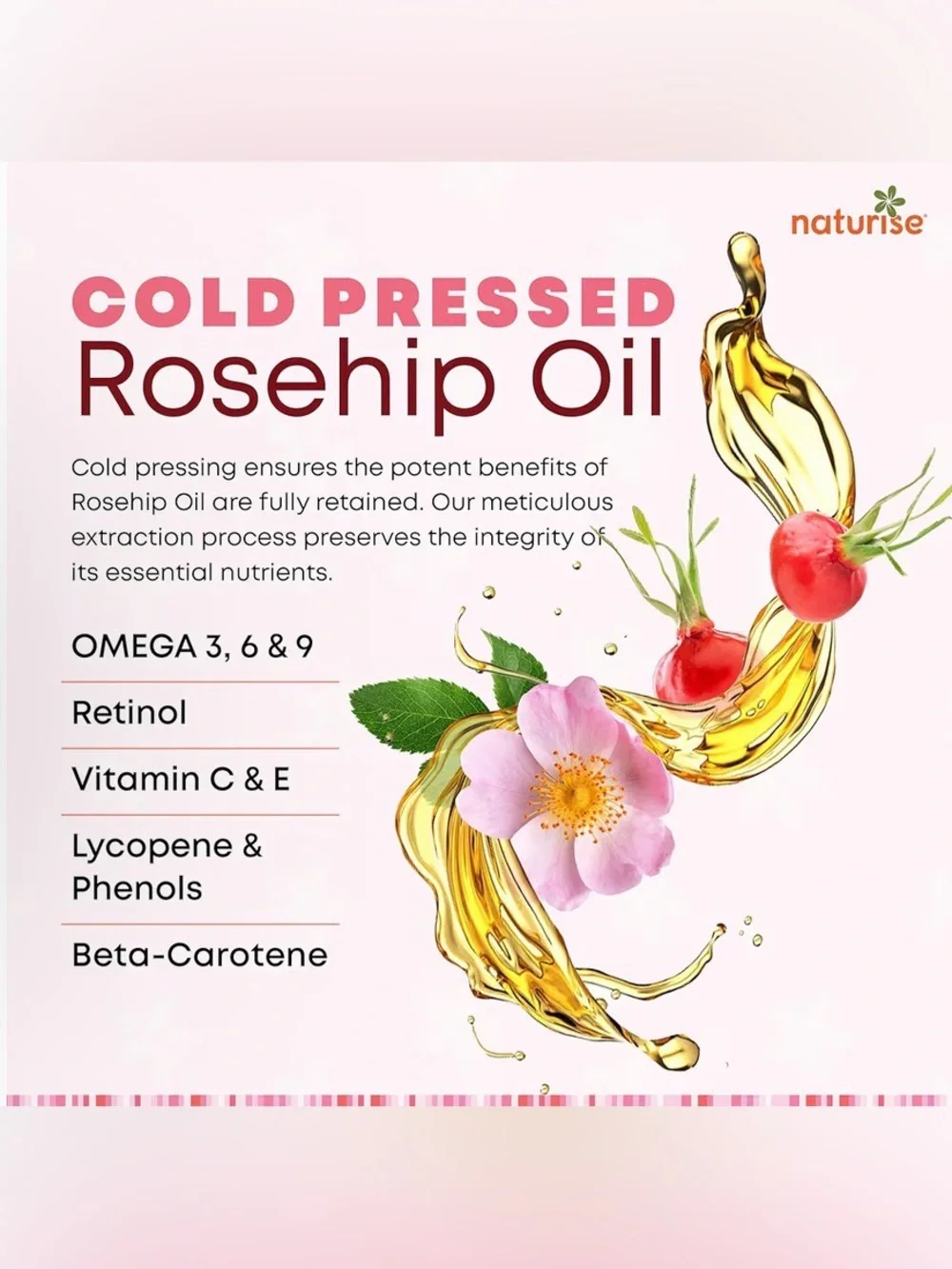 Naturise Organic Rosehip Seed Oil for Face, Skin, Hair, Nails, Body (4 fl oz)
